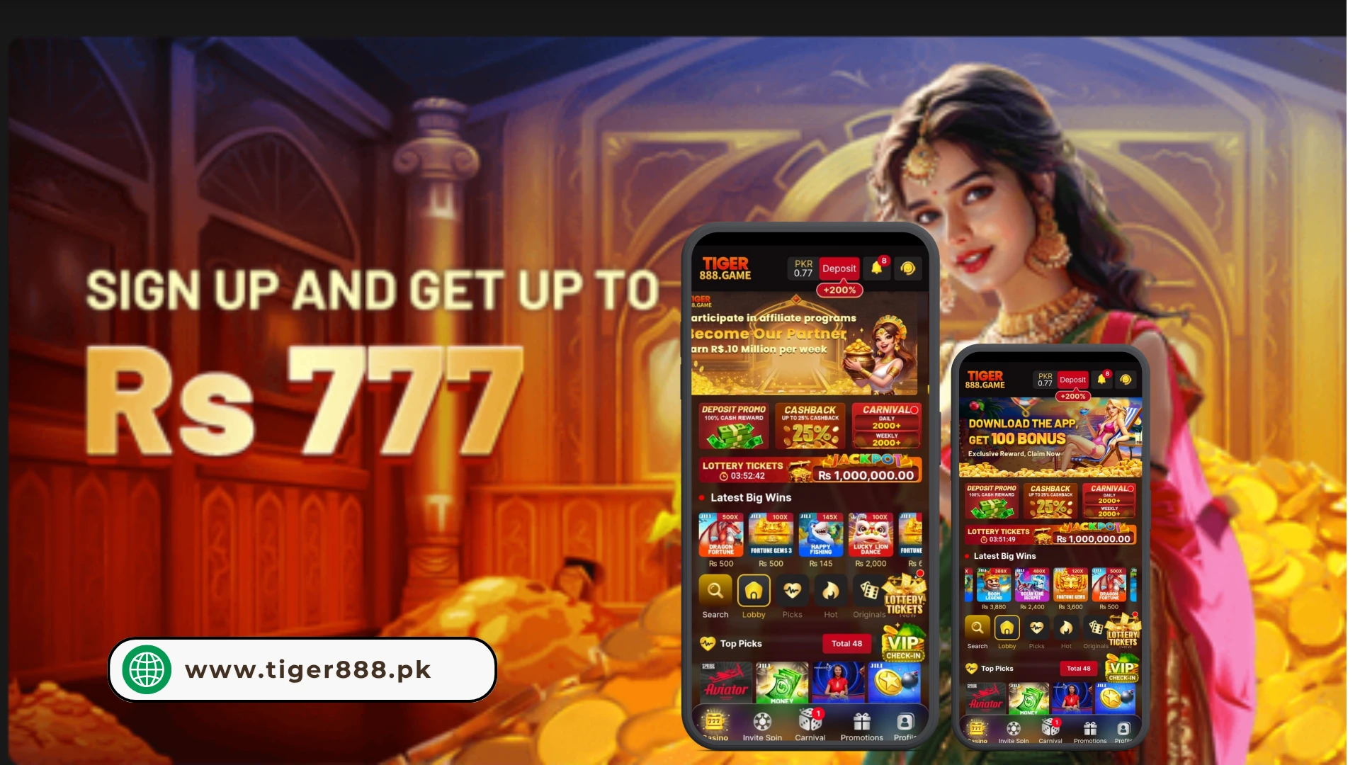 Sign up on Tiger888 and get Rs 777 welcome bonus instantly